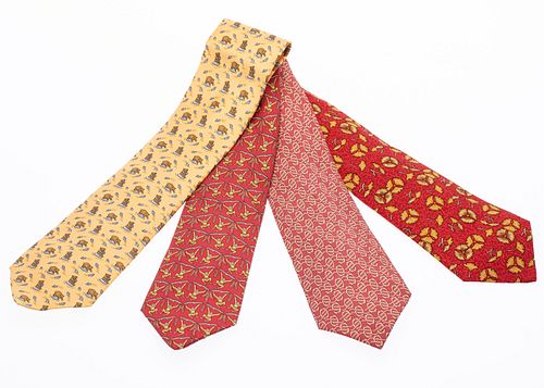 4 Hermes Whimsically Patterned Ties