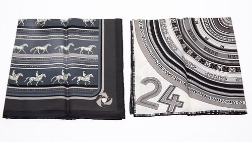 2 Black and White Hermes Silk Pocket Squares
