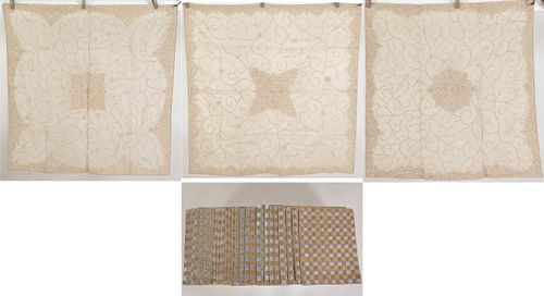 3 Gold and Silver Beaded Tablecloths & 24 Placemats