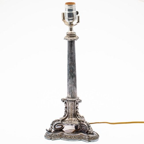 Neoclassical Style Silver Plate Candlestick Lamp