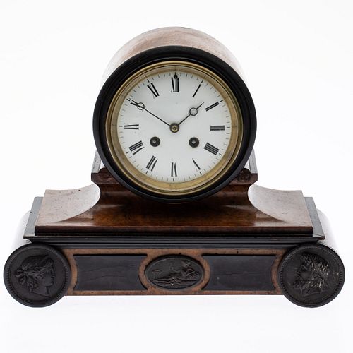 Walnut Mantle Clock with Neoclassical Figures