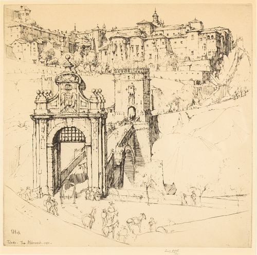 Ernest David Roth, Toledo,The Approach,1921, Etching