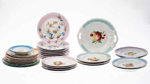 Group of 35 English Fruit and Fish Decorated Plates
