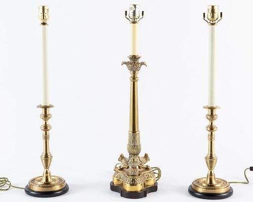 3 Brass Candlestick Table Lamps