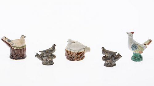 4 Ceramic and Metal Bird Whistles and Another