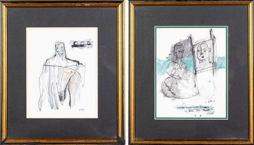 2 Watercolor and Pen Works, signed PML, 2006