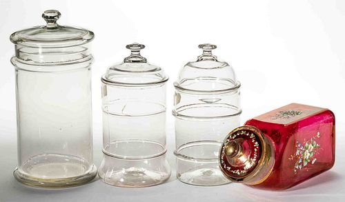FREE-BLOWN GLASS APOTHECARY JARS, LOT OF THREE