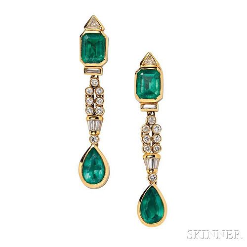 18kt Gold, Diamond, and Emerald Doublet Day/Night Earrings