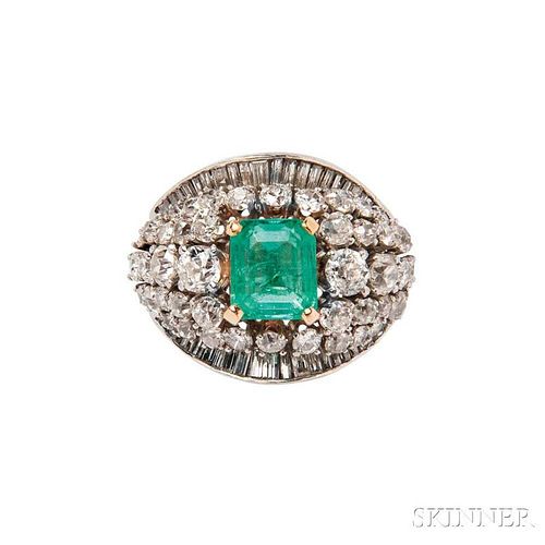 Platinum, Emerald, and Diamond Ring