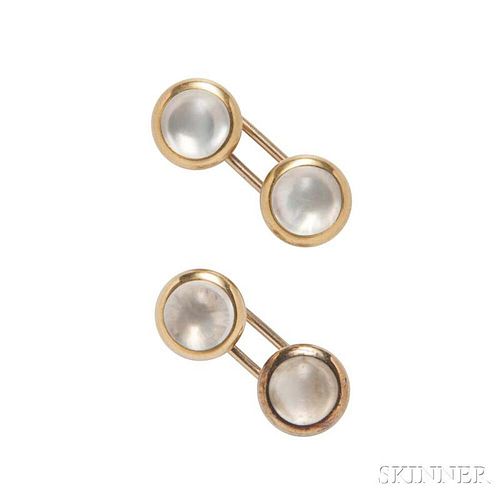 Edwardian 18kt Gold and Moonstone Cuff Links, Tiffany & Co.