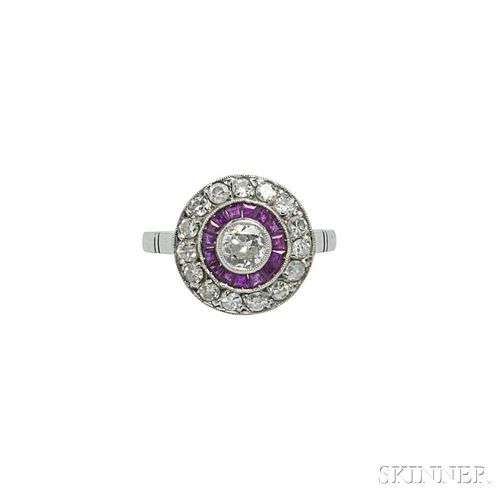 Platinum, Diamond, and Synthetic Ruby Ring