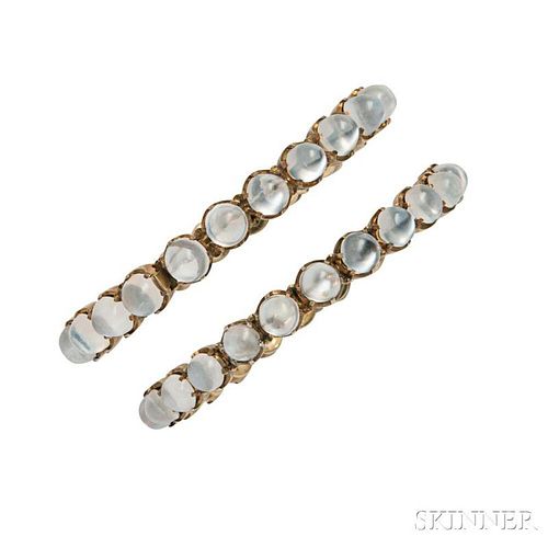 Pair of 14kt Gold and Moonstone Bracelets