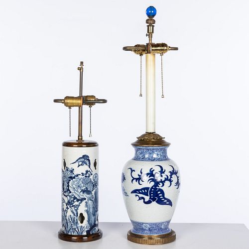 2 Chinese Blue and White Ceramic Lamps