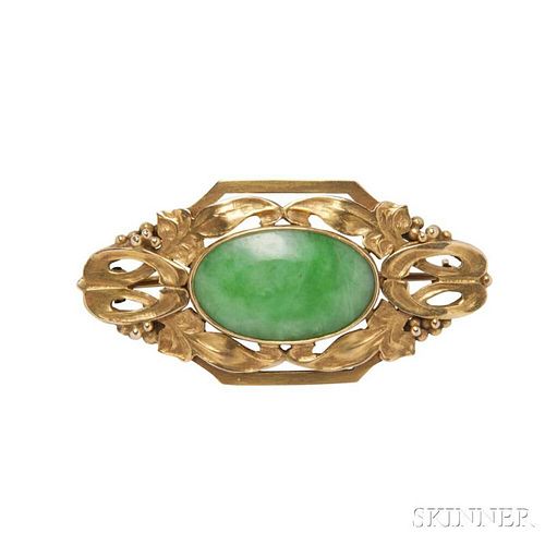 Arts and Crafts 18kt Gold and Jade Brooch, Mildred Watkins