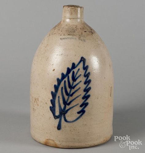 Massachusetts two-gallon stoneware jug, 19th c., impressed F.B. Norton Sons Worcester Mass