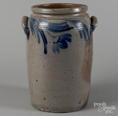 Pennsylvania stoneware crock, 19th c., with cobalt floral decoration, 15 1/2'' h.
