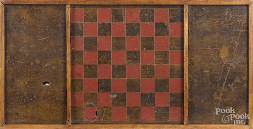 Painted pine gameboard, ca. 1900, 26 3/4'' x 13 1/2''.