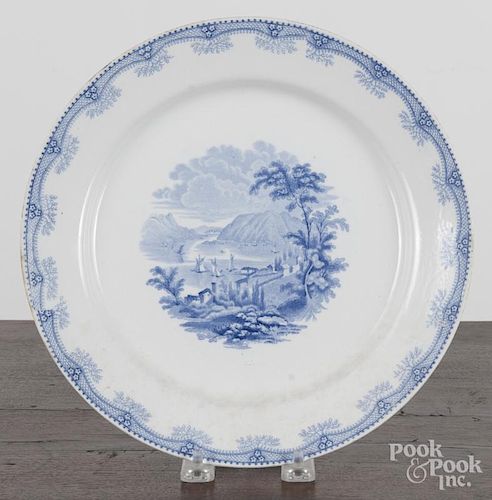 Historical blue Staffordshire plate depicting the View from Ruggles House, Newburgh, Hudson River