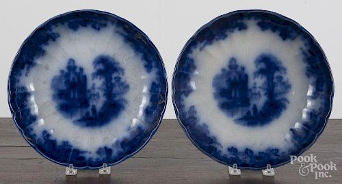 Three Flow Blue covered vegetable dishes, two - 11 1/4'' l., one - 10'' l.