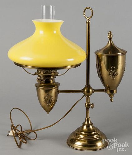 Brass single-arm student lamp.