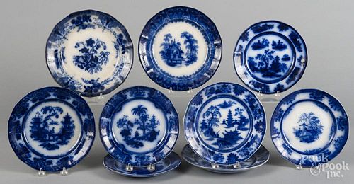 Nine flow blue plates, to include Amoy, Chapoo, Tonquin, etc., largest - 9 1/2'' dia.