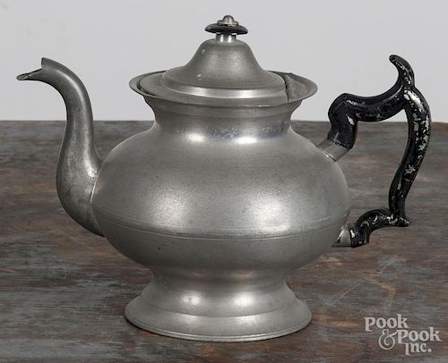 Cranston, Rhode Island pewter teapot, 19th c., bearing the touch of George Richardson, 7'' h.