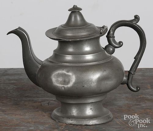 Middletown, Connecticut pewter teapot, 19th c., bearing the touch of William Savage, 8'' h.