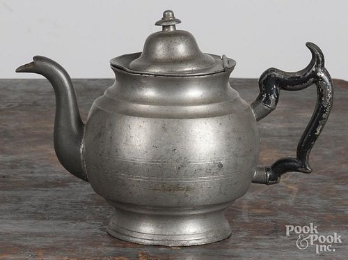 Cranston, Rhode Island pewter teapot, 19th c., bearing the touch of George Richardson, 6 3/4'' h.