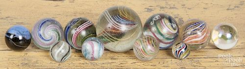 Nine swirl marbles, together with two others, largest - 2 1/4'' dia.