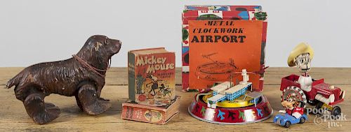 Miscellaneous toys, to include a Romanian tin wind-up airport, in the original box