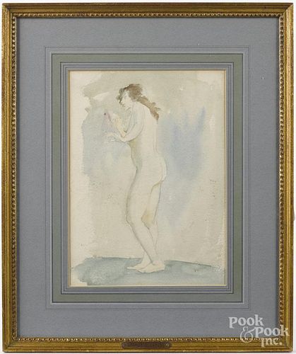 Attributed to Arthur Beecher Carles, Jr. (American 1882-1952), watercolor female nude study