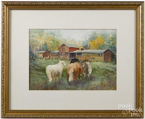 Mimi Johnson (American 20th c.), watercolor, titled Ian's Sheep, Salt Spring Island, BC, signed