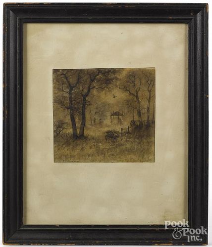 Christopher High Shearer (American 1846-1926), wash landscape, signed lower left, 5'' x 5 1/4''.