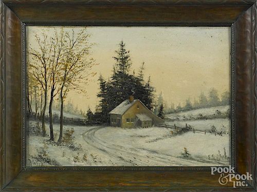 Oil on board winter landscape, signed Watts, dated 1920 verso, 8 1/4'' x 11 3/4''.