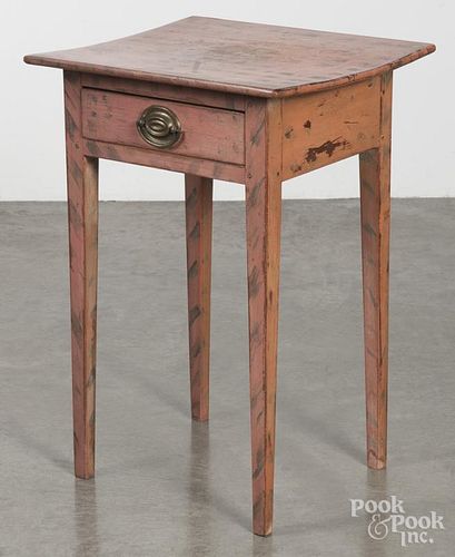 Painted pine one-drawer stand, 19th c., retaining its original decorated surface, 28'' h., 19'' w.
