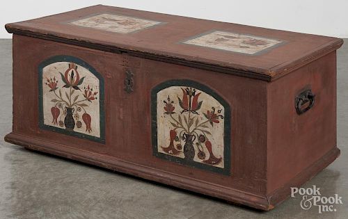 Pennsylvania painted poplar dower chest, dated 1796, attributed to Johannes Rank, 18 3/4'' h.