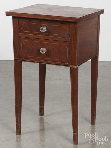 Federal mahogany inlaid two-drawer stand, early 19th c., 30'' h., 18'' w.