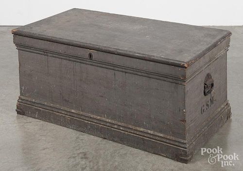 Painted pine military trunk, inscribed GS Matlack Co A Regt. NGP, 17 3/4'' h., 39'' w.