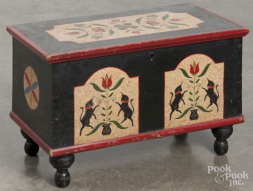 Pennsylvania painted pine child's blanket chest, 19th c., with a later decorated surface