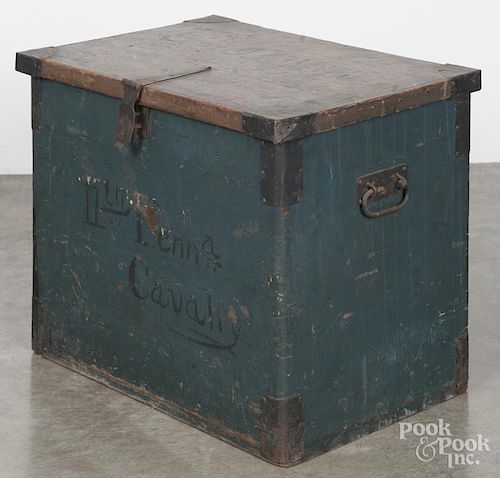 Painted pine military trunk, 19th c., inscribed Capt. J.E. McFarlan West Chester Pa