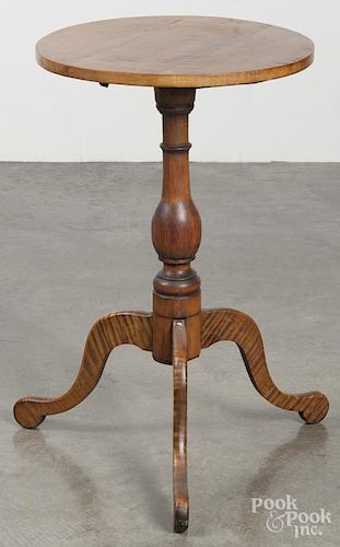 Pine and tiger maple candlestand, ca. 1900, 28'' h., 17 3/4'' w.