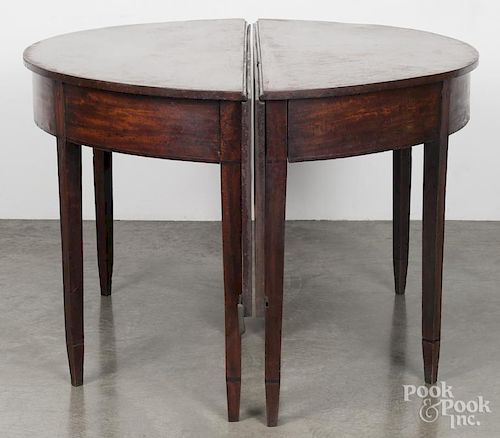 Federal mahogany two-part dining table, ca. 1800, open - 29 1/4'' h., 52'' w., 76'' d.