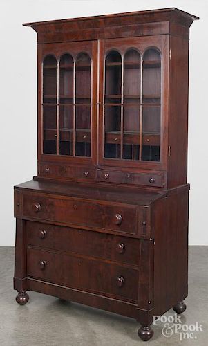 Empire mahogany secretary desk, mid 19th c., 77'' h., 42 1/2'' w.