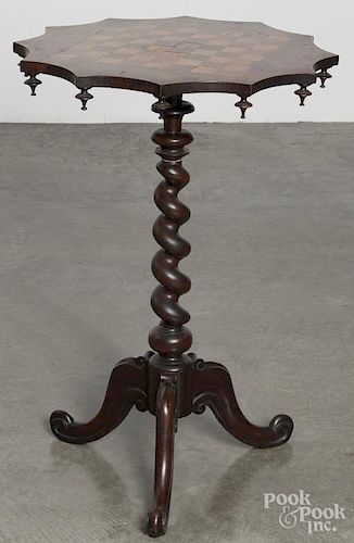 Victorian rosewood stand with a gameboard inlaid top, 28 1/2'' h., 20'' w.