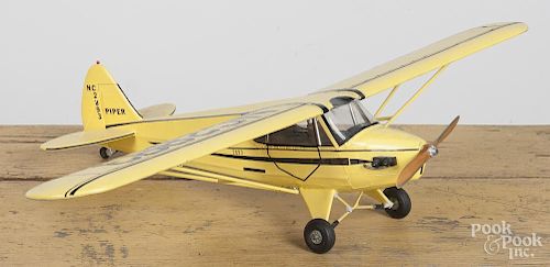Painted airplane model of a Piper cub, wingspan - 27''.