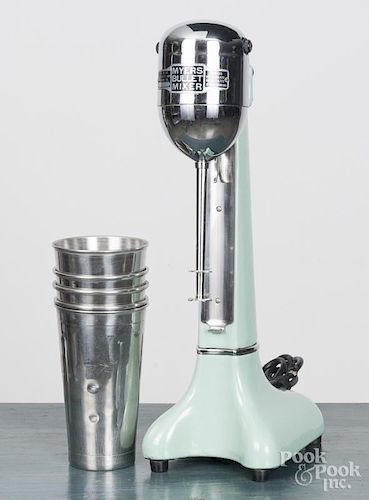 Myers Bullet Mixer milkshake blender, mid 20th c., with mint green enamel surface