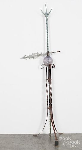 Two lightning ball and rods, 19th c., together with a flat iron arrow and several other arrows