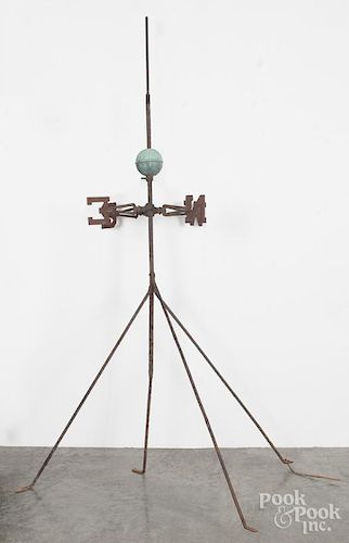 Two large weathervane poles with directional, 19th c., overall - 98'' h. and 85'' h.
