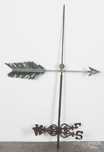 Copper weathervane directional arrow, 19th c., with a cast iron directional, overall - 55'' h.