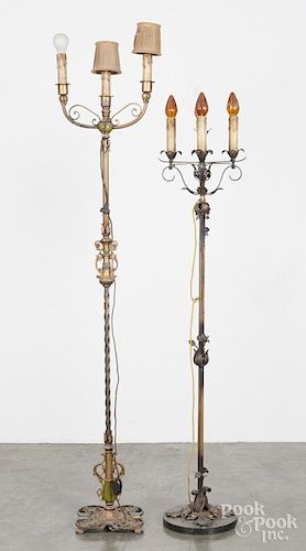 Two painted cast iron theater floor lights, early 20th c., tallest - 72''.